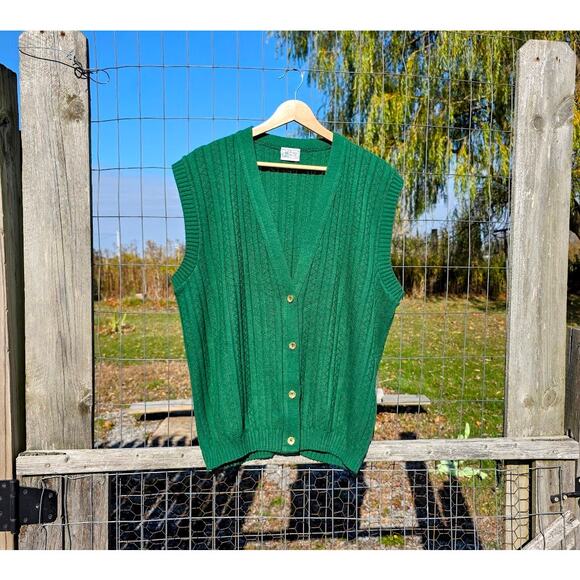 Vintage Haband for Her Green Button Up Sweater Vest XL - Picture 2 of 8